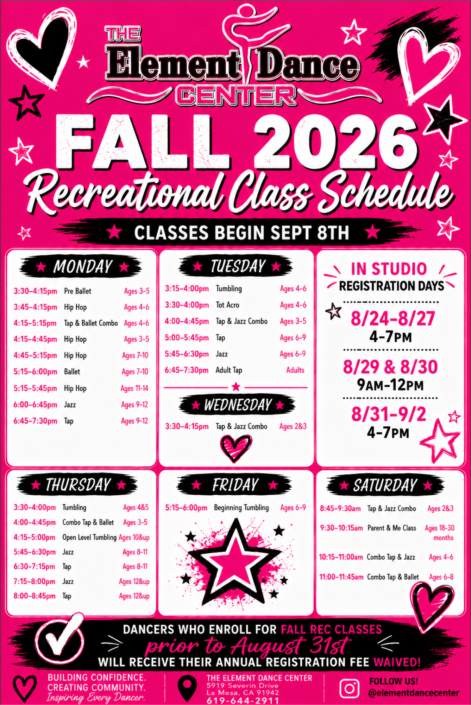 Element Dance Center Fall 2026 Schedule Element Dance Center Fall 2026 Schedule